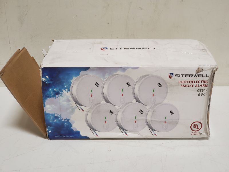 Photo 2 of SITERWELL Smoke Detector, Hardwired Photoelectric Smoke Alarm with DC 9V Backup Battery & Interconnected, Fire Alarm with Silence Button, GS517, 6 Packs