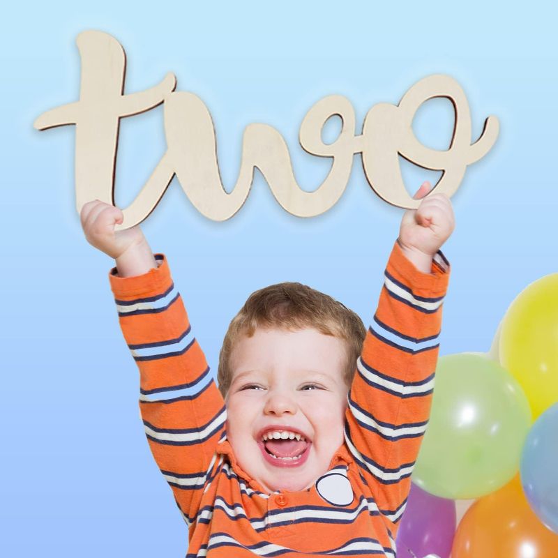 Photo 1 of 2nd Birthday Wooden Sign two Cutout Letter two 15.74’’* 7.87’’ for Kids 2nd Birthday Party Wall Decor Table Display Baby Chair Banner
