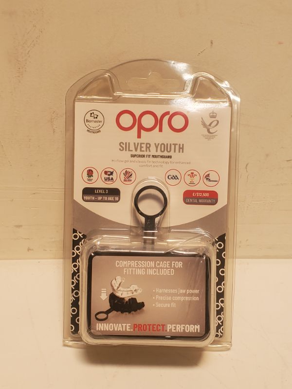 Photo 2 of OPRO Silver Youth Sports Mouthguard, Gum Shield Featuring Revolutionary Fitting Technology for Hockey, Lacrosse, Rugby, Boxing and Other Contact and Combat Sports - BLK 