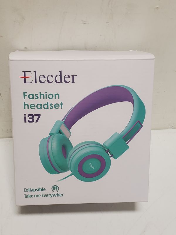 Photo 2 of ELECDER i37 Kids Headphones Children Girls Boys Teens Foldable Adjustable On Ear Headphones 3.5mm Jack Compatible Cellphones Computer MP3/4 Kindle School Tablet Green/Purple