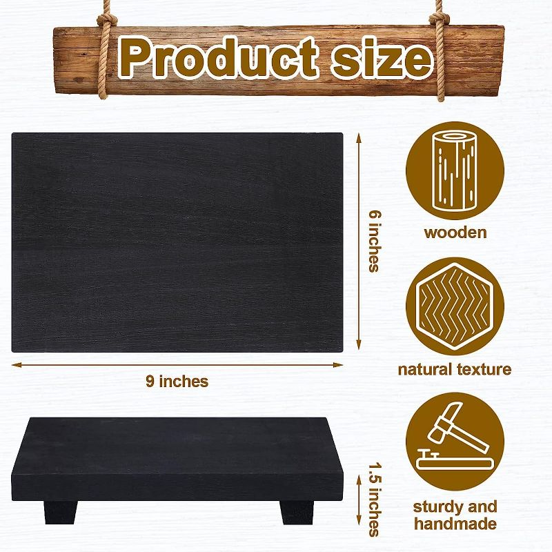 Photo 3 of Wood Riser Tray Soap, Stand Soap Tray for Kitchen Sink, Wood Pedestal for Kitchen Counter Sink Stand Decorative Rustic Bathroom Dishes for Plant Bottles Candles Display (Black, 9 x 6 Inch)