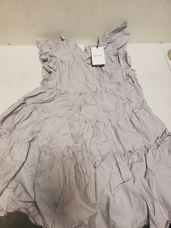 Photo 2 of EN SAISON RUDY Gray Tiered Ruffled Mini Dress Babydoll Ruffle NWT LARGE