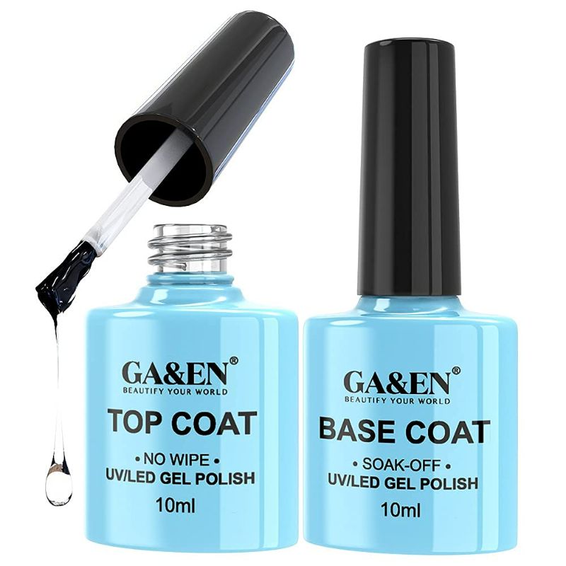 Photo 1 of No Wipe Top Coat Base Coat Soak Off Set 10ml LED Lamp Cure Quick Dry Clear Shine Gloss Mirror Long Lasting Nail Art Gel Polish Resin Tested Formula For Home And Salon Use