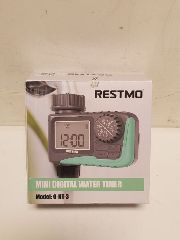 Photo 1 of RESTMO Sprinkler Timer, Programmable Water Timer for Garden Hose, Outdoor Faucet, Drip Irrigation and Lawn Watering System, Compact Design | Automatic Digital Control | Manual ON/Off | Rain Delay