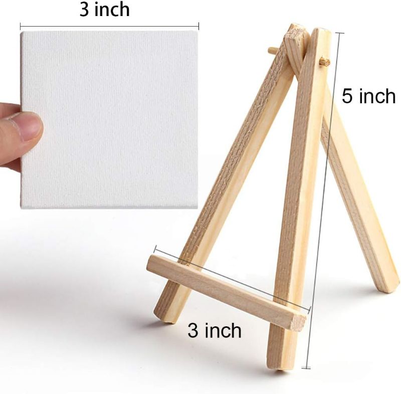 Photo 3 of PACK OF 12 -  Mini Canvas and Easel Set Mini Canvas Panels Mini Wood Easel -  3" X3" 