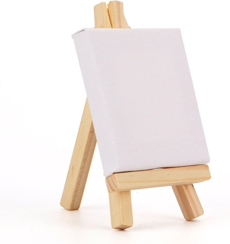 Photo 1 of PACK OF 12 -  Mini Canvas and Easel Set Mini Canvas Panels Mini Wood Easel -  3" X3" 