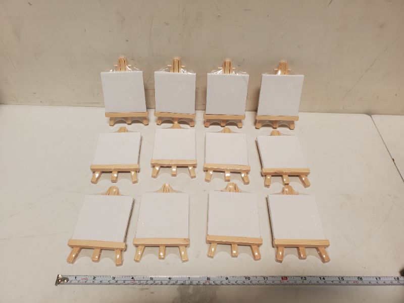 Photo 6 of PACK OF 12 -  Mini Canvas and Easel Set Mini Canvas Panels Mini Wood Easel -  3" X3" 