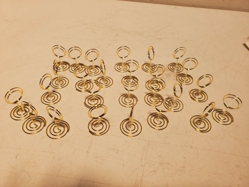 Photo 4 of 26 pcs Mini Table Number Holders, Cute Place Card Holder for Weddings, Table Number Stands Picture Holders for Centerpieces, Table Card Holders Small Wire Photo Holders Menu Clips (Gold)