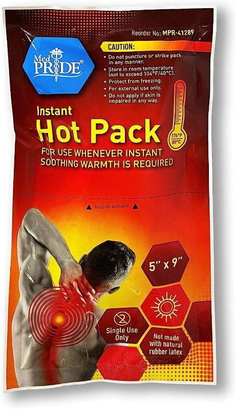 Photo 1 of 1 PACK - Medpride Instant Hot Packs| Disposable, Instant Heating Bag for Sore Neck, Shoulder, Arm, Leg Muscles & Menstrual/Abdomen Discomfort Relief| Long Lasting Heat, Medical-Grade