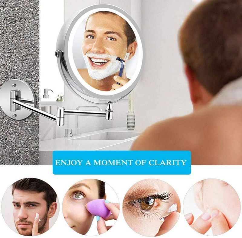 Photo 1 of Wall Mounted Shaving Mirror 10X Magnification Double Sided Folding LED Bathroom Mirrors Retractable 360°Swivel Illuminated Vanity Mirror