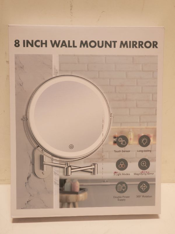 Photo 1 of Wall Mounted Shaving Mirror 10X Magnification Double Sided Folding LED Bathroom Mirrors Retractable 360°Swivel Illuminated Vanity Mirror