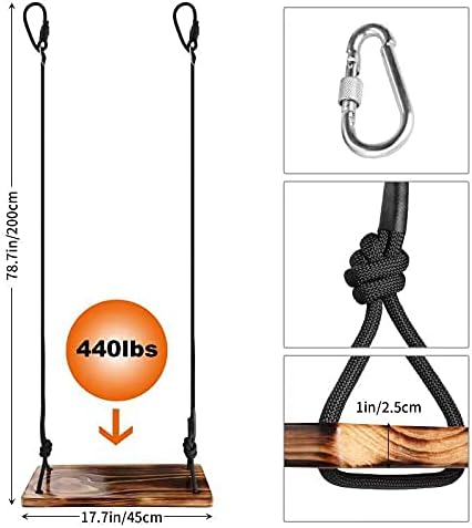 Photo 1 of Tree Swing Seat,ATFWEL Carbonized Hanging Swing Seat with Adjustable Rope for Adult Kids Garden,Yard,Indoor,Outdoor Durable Wooden Swing Can Withstand 440LB (17.7x7.9x1.0 inch)
