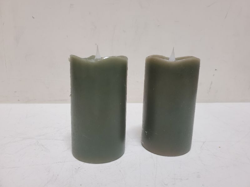 Photo 1 of SET OF 2 - 5" Green LED Pillar Candles