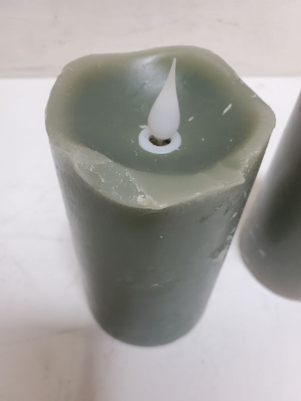 Photo 2 of SET OF 2 - 5" Green LED Pillar Candles