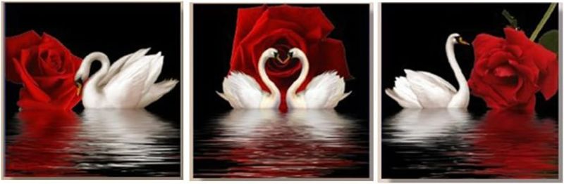 Photo 1 of Swan Red Rose Dream Modern 3 Piece Canvas Prints Beautiful Flowers Stretched and Framed Pictures Paintings on Canvas Wall Art Work for Bedroom Home Decorations - 24" X 24" 