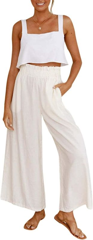 Photo 1 of Womens 2PC OUTFIT - Casual High Waist Wide Leg Pants with Bow-Knot with Pockets - LARGE