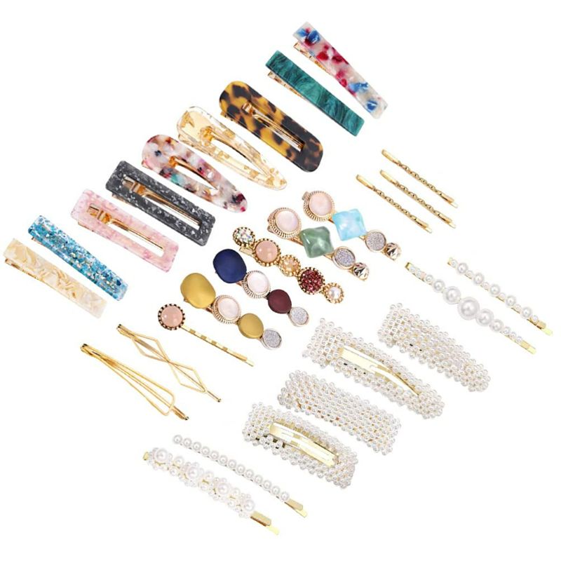 Photo 1 of 28pcs Imitation Pearl Hair Clips Acrylic Resin Barrettes Macaron Bobby Gold Hairpins Hair Accessories for Women Girls Womens Hair Clips Womens Hair Clips