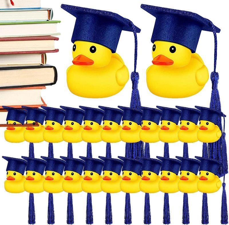 Photo 1 of  24 Pcs Graduation Ducks with BLUE Hat, Rubber Ducks Gift for Graduation, Mini Rubber and Fabric Graduation Ducks