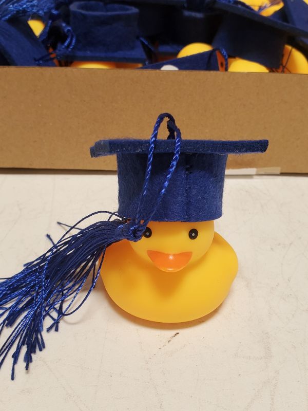 Photo 4 of  24 Pcs Graduation Ducks with BLUE Hat, Rubber Ducks Gift for Graduation, Mini Rubber and Fabric Graduation Ducks