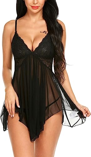 Photo 1 of Avidlove Women Lingerie Lace Babydoll V Neck Sexy Sleepwear Strap Chemise - SIZE LARGE