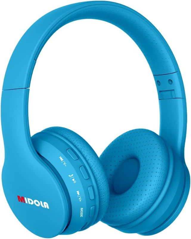 Photo 1 of MIDOLA Headphones Bluetooth Wireless Kids Volume Limit 85dB /110dB Over Ear Foldable Noise Protection Headset AUX 3.5mm Cord Mic for Children Boy Girl Travel School Phone Pad Tablet PC Blue