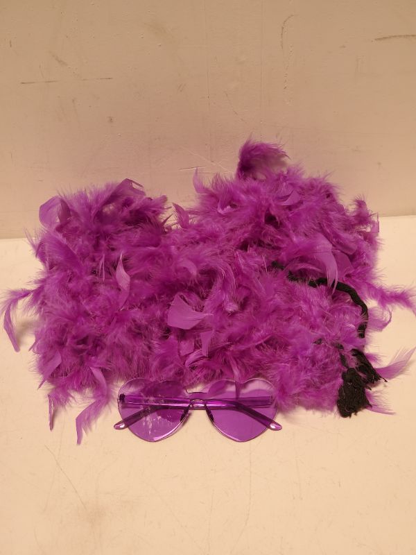 Photo 2 of Feather Boas with Heart Rimless Sunglasses?4 ft Chandelle Feather Boa for Bachelor Party Halloween Costume Accessory