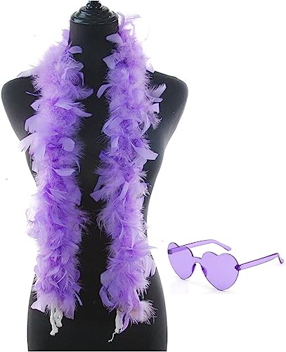 Photo 1 of Feather Boas with Heart Rimless Sunglasses?4 ft Chandelle Feather Boa for Bachelor Party Halloween Costume Accessory