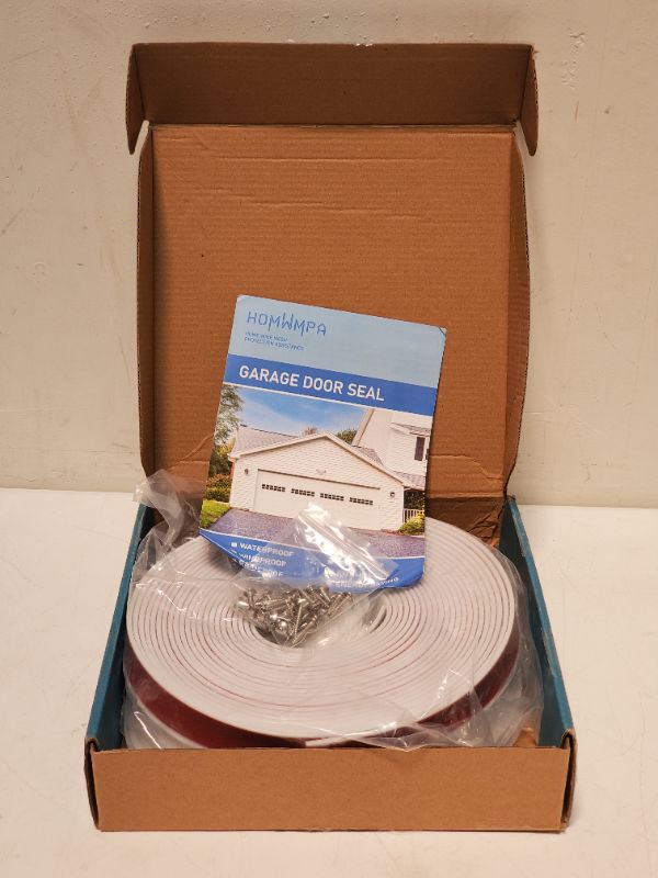 Photo 1 of HOMWMPA Garage Door Seal Top and Sides Seal Strip, 34FT Rubber Weather Stripping Replacement, Weatherproofing Garage Door Seals with Adhesive Backed, White