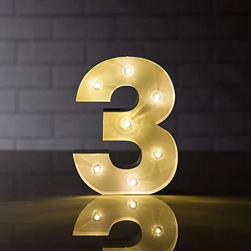 Photo 2 of White Marquee Light Number '3' LED Metal Sign (8 Inch, Battery Operated) 