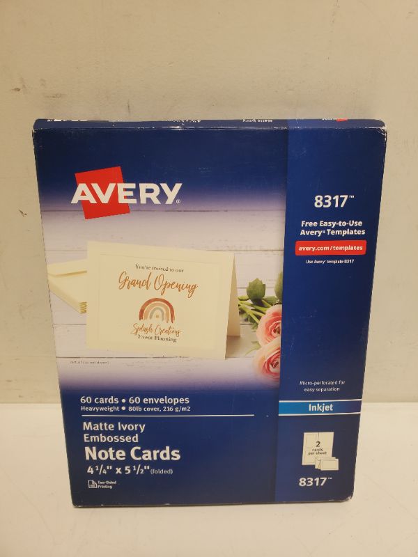 Photo 2 of Avery 8317 Embossed Note Cards, Inkjet, 4 1/4 X 5 1/2, Matte Ivory, 60/Pk W/Envelopes