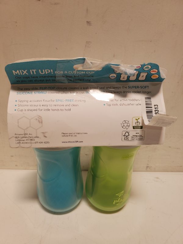 Photo 3 of Chicco Insulated Rim Spout Trainer Spill-Free Baby Sippy Cup 9oz in Green/Teal Ombre (2pc)