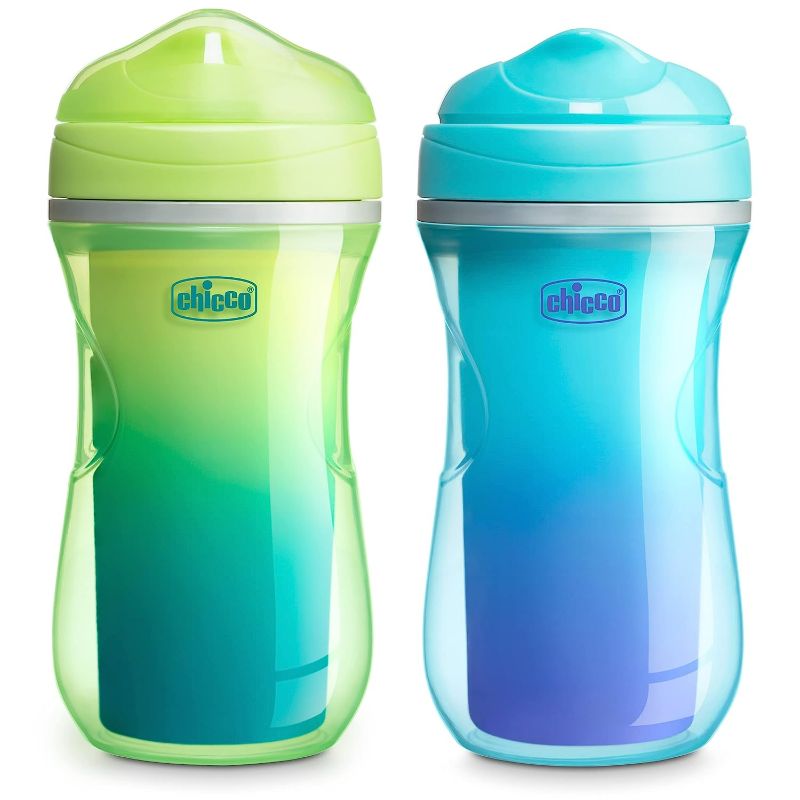 Photo 1 of Chicco Insulated Rim Spout Trainer Spill-Free Baby Sippy Cup 9oz in Green/Teal Ombre (2pc)