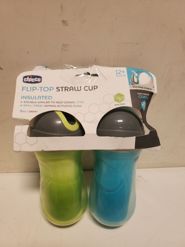Photo 2 of Chicco Insulated Rim Spout Trainer Spill-Free Baby Sippy Cup 9oz in Green/Teal Ombre (2pc)