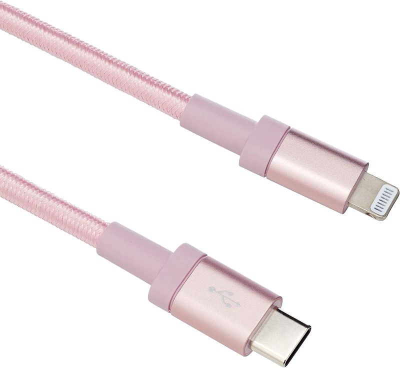 Photo 1 of Amazon Basics USB-C to Lightning Charger Cable, Nylon Braided Cord, MFi Certified Charger for Apple iPhone 14 13 12 11 X Xs Pro, Pro Max, Plus, iPad, 6 Foot, Rose Gold