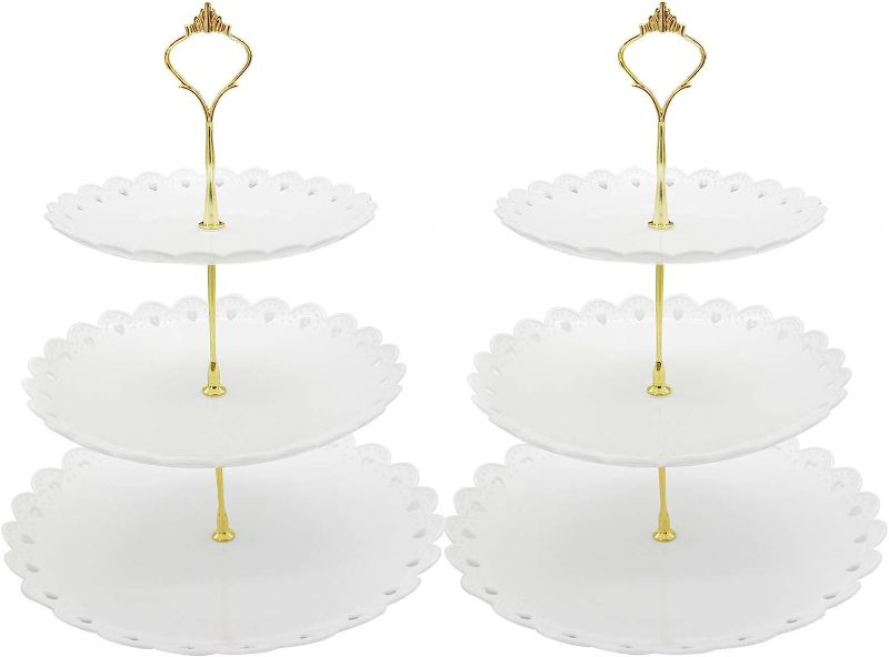 Photo 1 of 2 Set of 3-Tier Cupcake Stand Fruit Plate Cakes Desserts Fruits Snack Candy Buffet Display Tower (White)