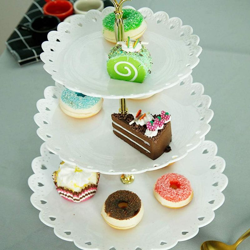 Photo 2 of 2 Set of 3-Tier Cupcake Stand Fruit Plate Cakes Desserts Fruits Snack Candy Buffet Display Tower (White)