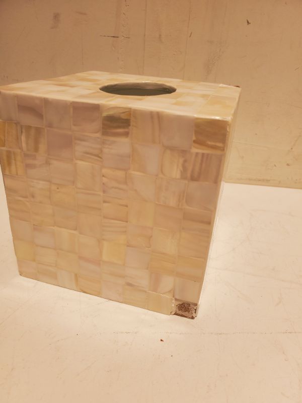 Photo 5 of CLAYNIX Tissue Box Cover - Mosaic Mother of Pearl Inlay Cube - Napkin Holder Square - Toilet Paper Storage - Decorative Organizer for Bathroom Vanity Countertop, Night Stands (White)