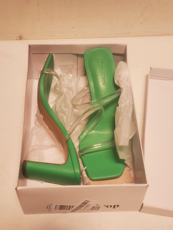 Photo 3 of The Drop Women's Avery Square Toe Two Strap High Heeled Sandal 8 Green/Clear