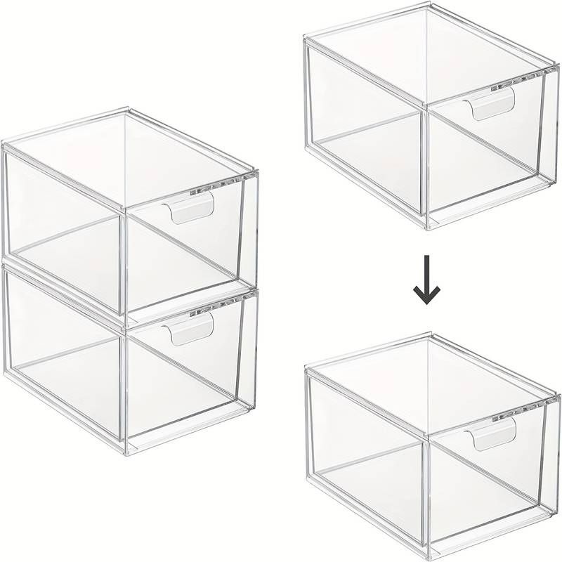 Photo 1 of 2pcs Plastic Stackable Closet Storage Organizer Bins With Pull Out Drawer For Cabinet, Desk ( APPROXIMATE SIZE 6" X 7" X 6") SEE IMAGES 