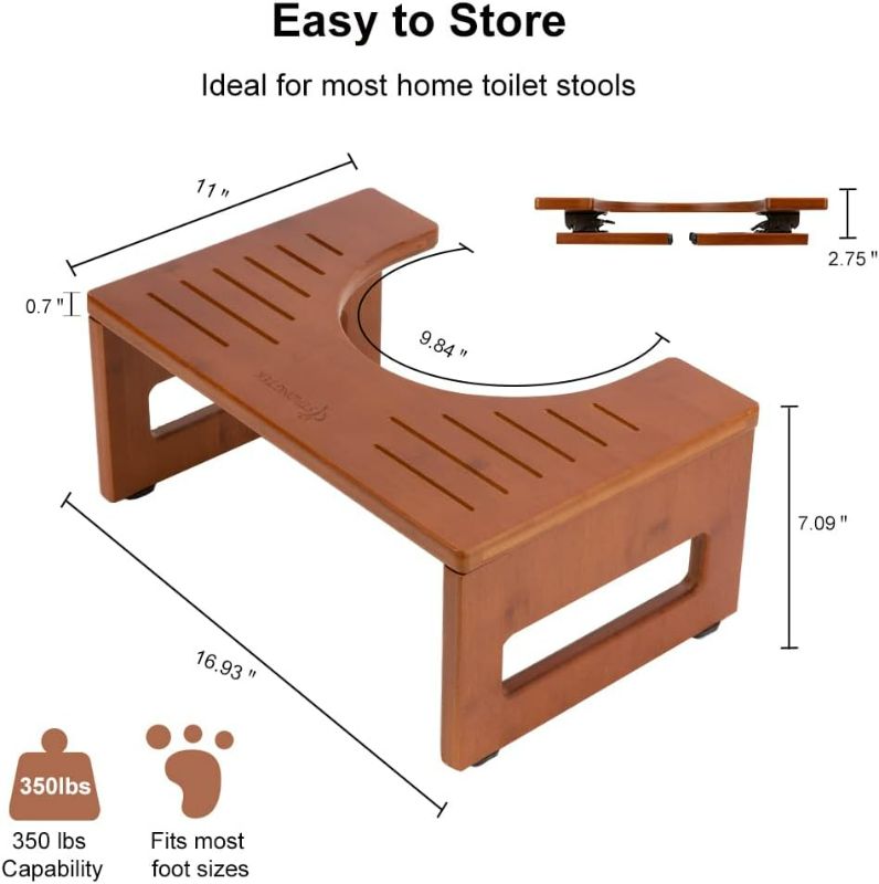 Photo 1 of StrongTek Bamboo Toilet Stool, Foldable Squatting Poop Stool, Heavy-Duty Hinge Accessory, Good for Colon Health, Constipation, and Hemorrhoids