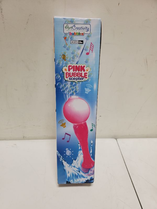 Photo 2 of ArtCreativity Light Up Bubble Blower Wand, 13.5 Inch Illuminating Bubble Blower Wand with Thrilling LED & Sound Effect for Kids, Bubble Fluid & Batteries Included, Great Gift Idea, Party Favor - Pink