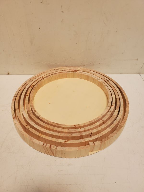 Photo 3 of Hammont Wooden Nested Serving Trays - Five Piece Set of Round Shape Wood Trays for Crafts | Circle Kitchen Nesting Trays for Serving Pastries, Snacks, Mini Bars, Chocolate 1 Circle Set