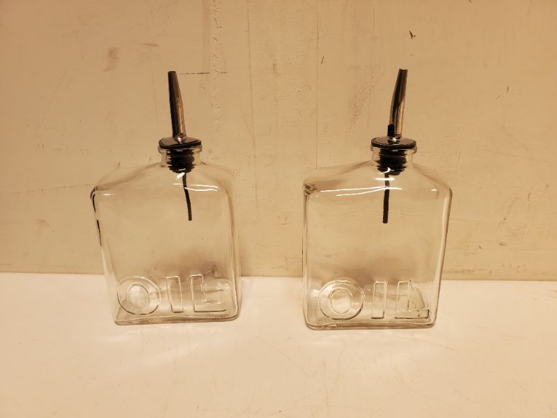 Photo 3 of Set of 2 - Embossed Oil Glass Bottles