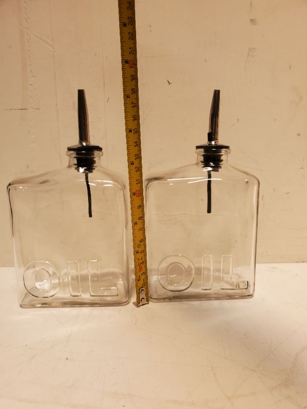 Photo 5 of Set of 2 - Embossed Oil Glass Bottles