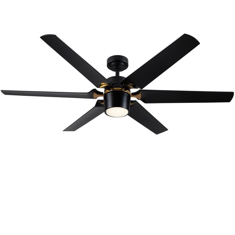 Photo 1 of 60 inch Large Ceiling Fan, Ceiling Fans with Lights,  Modern Black Ceiling Fan with Golden Alloy, 3-Color Temperature Reversible Blades 6 Speed Quiet DC Dimmable for Bedroom Living Room Hall