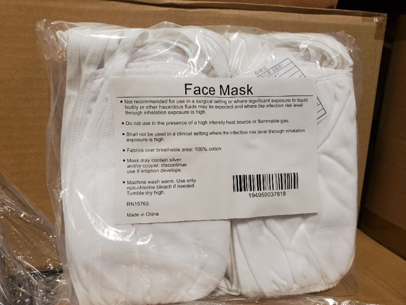 Photo 2 of 1 BOX WITH 6 PACKS OF (Pack of 50)  Reusable Cotton Face Mask White / Cream