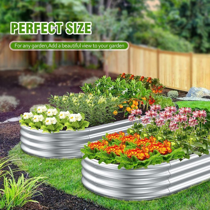 Photo 2 of 2 Pcs -  8 x 3 x 1 FT Galvanized Steel Raised Garden Bed, Large Galvanized Steel Outdoor planter box for for Easy to DIY and clean - Raised Garden Beds outdoor for backyards, terraces and balconies