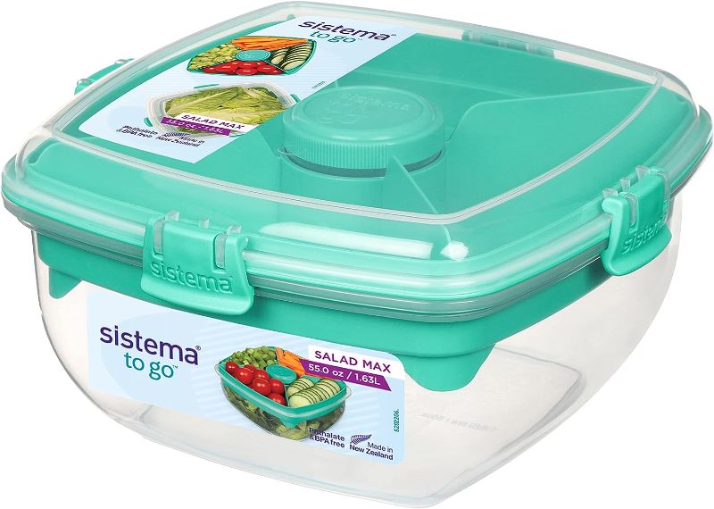 Photo 1 of PACK OF 4 - Sistema Salad Max TO GO Lunch Box | 1.63L Food Storage Container with Individual Compartments **READ NOTES**