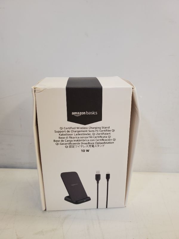 Photo 2 of Amazon Basics 10W Qi Certified Wireless Charging Stand (No AC Adapter), Black