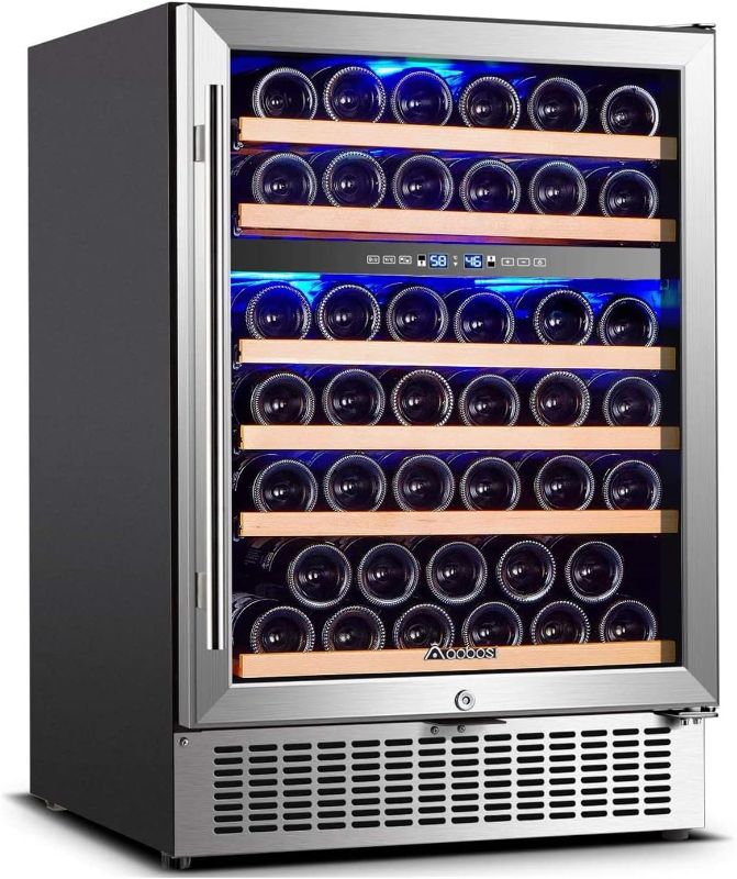 Photo 1 of AAOBOSI  Wine Cooler Dual Zone, 24 inch 51 Bottle Wine Refrigerator Built-in or Freestanding with Quick and Silent Cooling System Double-Layer Tempered Glass Door Front Ventilation